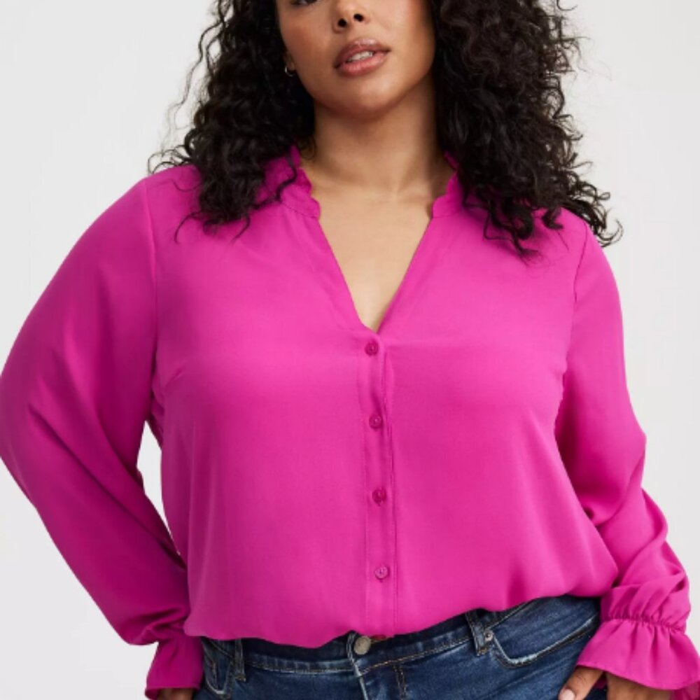 Torrid Georgette Button-Down Blouse in Vivid Viola (Berry) Size 2